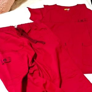 Red matching Wonderflex scrubs